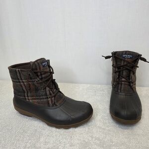 Sperry Saltwater Wool Plaid Duck Boots - Brown/Grey - Size 7